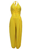 Hang A Neck Backless Dark V Neck Irregularity Wide Leg Jumpsuits AMM8040