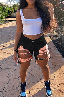 Fashion Cultivate One's Morality Ripped Denim Bulletless Shorts SMR2296-1