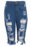 Fashion Torn By Hand High Waist Water Washing Cowboy Stretch Shorts SMR2284