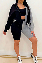 Long Sleeve Five Minutes Of Pants Casual Splicde Sport Three-Piece QZ6122