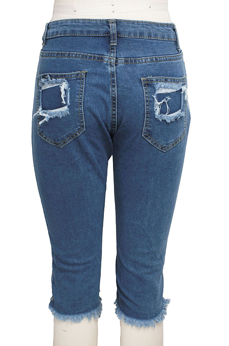 Torn Dy Hand High Waist Water Washing Stretch Cowboy Cropped Trousers SMR2400