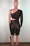 Sexy Net Yarn Perspective Bind Long Sleeve Vest Dress QZ6123