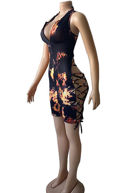 Sexy Bind Halter Neck Zipper V Neck Romper Shorts BNB98