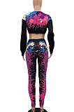 Inkjet Printing Ruffle Loose Pants Sets JR3575
