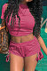 Trendy Casual Pure Color Drawsting Cultivate One's Morality Navel Exposure Shorts Sets BNB006