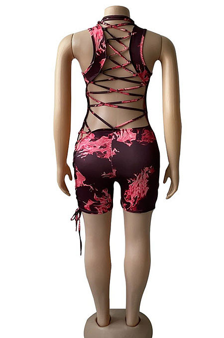Sexy Bind Halter Neck Zipper V Neck Romper Shorts BNB98