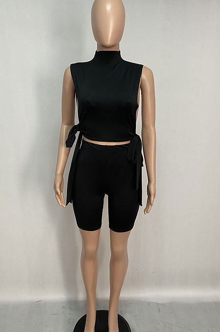 Pure Color Drawsting Sleeveless Sport Casual Shorts Sets XQ1102
