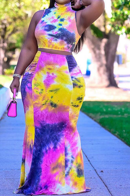 Trendy Casual Positioning Tie Dye Printing Skirts Sets D8442