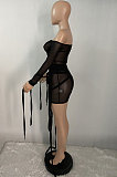 Sexy Women Net Yarn Bind Pure Color Mini Dress XQ1099