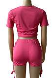 Trendy Casual Pure Color Drawsting Cultivate One's Morality Navel Exposure Shorts Sets BNB006