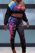 Inkjet Printing Ruffle Loose Pants Sets JR3575