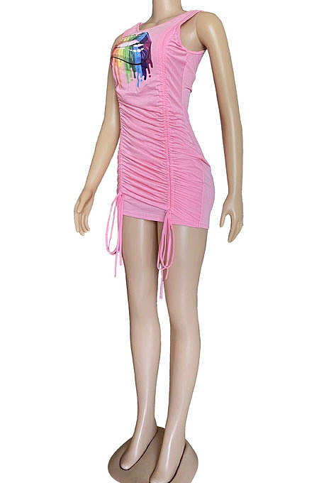 Sexy Mouth Graphic Shirred Detail Mini Dress BNB88