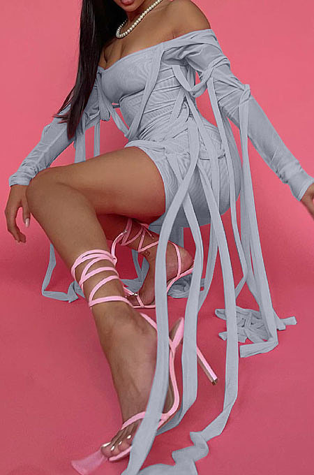 Sexy Women Net Yarn Bind Pure Color Mini Dress XQ1099