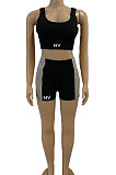 Euramerican Trendy Women Vest Navel Exposure Sport Casual Spliced Shorts Sets BNB77