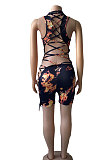 Sexy Bind Halter Neck Zipper V Neck Romper Shorts BNB98