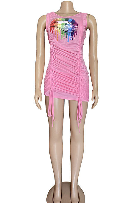 Sexy Mouth Graphic Shirred Detail Mini Dress BNB88