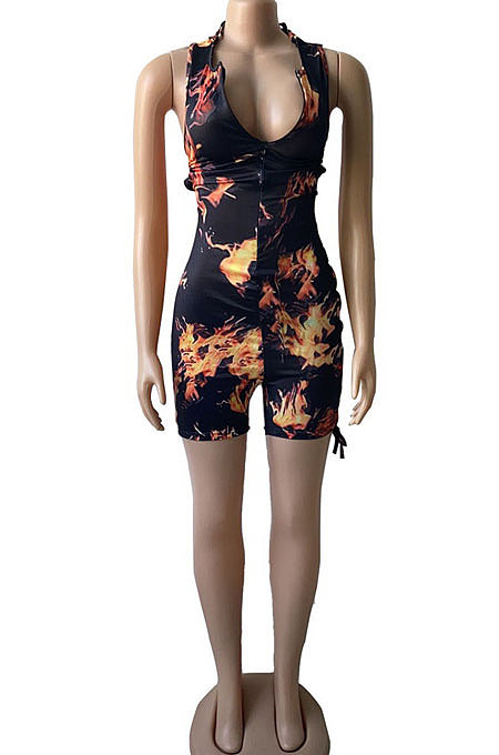 Sexy Bind Halter Neck Zipper V Neck Romper Shorts BNB98