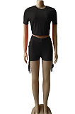 Trendy Casual Pure Color Drawsting Cultivate One's Morality Navel Exposure Shorts Sets BNB006