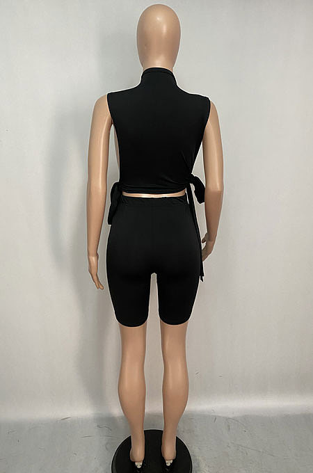 Pure Color Drawsting Sleeveless Sport Casual Shorts Sets XQ1102