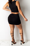 Pure Color Gallus Short Sleeve Skirts Sets AD0203