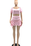Euramerican Womne Spring Summer Pure Color Lotus Leaf Agaric Edge Skirts Sets JR3600