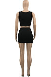 Pure Color Gallus Short Sleeve Skirts Sets AD0203