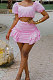 Euramerican Womne Spring Summer Pure Color Lotus Leaf Agaric Edge Skirts Sets JR3600