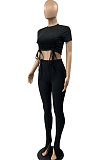 High Elastic Pit Bar Casual Women Pants Sets JR3596