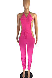 Pure Color Ruffle Bind Hollow Out Bodycon Jumpsuits DMM8166