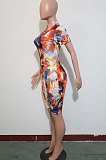 Personality Women Printing Cultivate One's Morality Zipper Romper ShortsJ H222