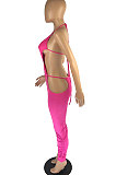 Pure Color Ruffle Bind Hollow Out Bodycon Jumpsuits DMM8166
