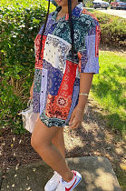 Cashew Elements Short Sleeve Suit Collar Loose Waist Shirts DN8587