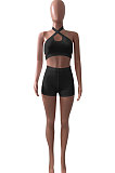 Hang A Neck Tight Pure Color Sport Casual Shorts Sets NK228