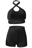 Hang A Neck Tight Pure Color Sport Casual Shorts Sets NK228