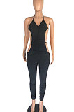 Pure Color Ruffle Bind Hollow Out Bodycon Jumpsuits DMM8166