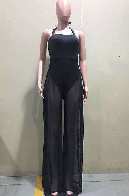 Fashion Pure Color Womne Wide-Legged Gallus Wide Leg Jumpsuits D8441
