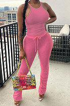 Sexy Straps Pure Color Shirred Detail Pants Sets DN8596