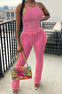 Sexy Straps Pure Color Shirred Detail Pants Sets DN8596