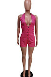 Hang A Neck Halter Neck Casual Pure Color Jeans Romper Shorts F8343