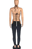 Pure Color Ruffle Bind Hollow Out Bodycon Jumpsuits DMM8166