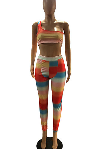 Pit Bar Printing One Shoulder Pants Sets DMM8165
