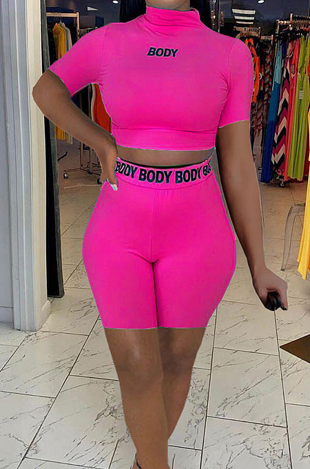 Euramerican Fashion Letter Printing Tight Shape Shorts Sets DN8595