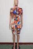 Personality Women Printing Cultivate One's Morality Zipper Romper ShortsJ H222