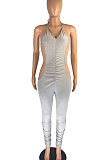 Pure Color Ruffle Bind Hollow Out Bodycon Jumpsuits DMM8166