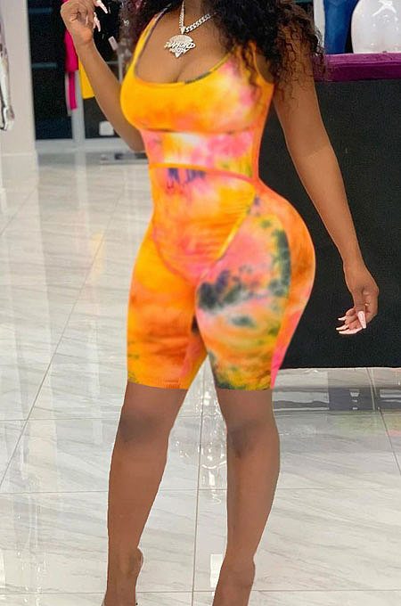 Fashion Womne Printing Invisible Zipper Romper Shorts JH225