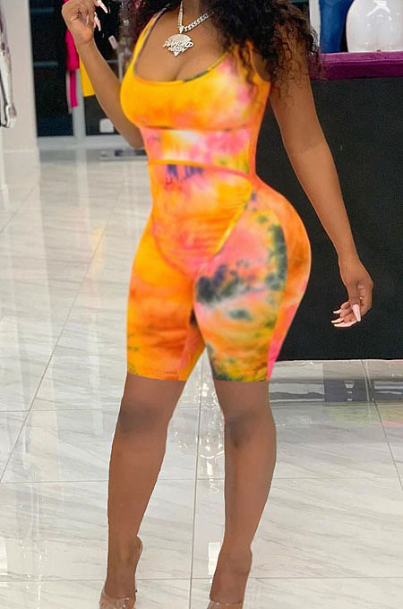 Trendy Casual Printing Invisible Zipper Romper Shorts GHH005