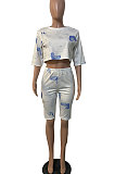 Women Trendy Sexy Casual Round Neck Shorts Sets GHH002