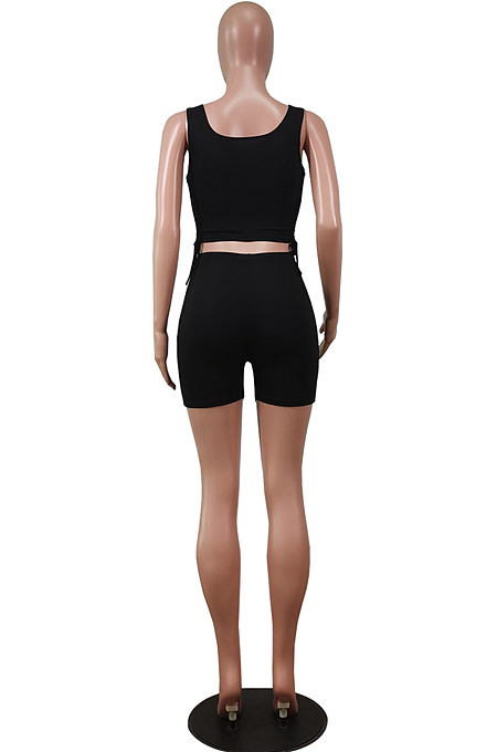 Fashin Sexy Pure Color Vest Shorts Two-Piece WY6720