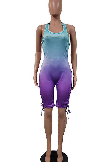 Fashion Sexy Gradient Printing Personality Bind Halter Neck Romper Shorts GHH006