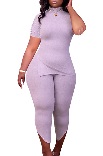 Pure Color Nail Bead Casual Vented Two-Piece HH8958
